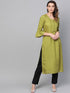 Lemon green straight kurta with flutter sleeve (Fully Stitched) - Znxclothing