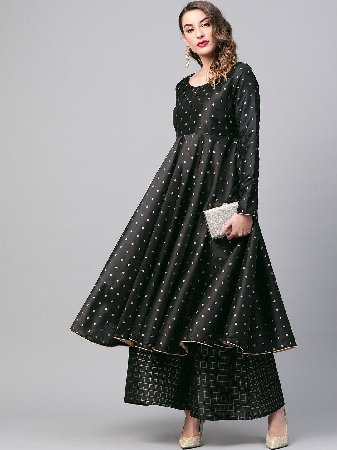 Black self designed anarkali kurta - Znxclothing