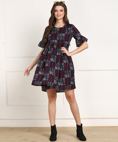 Znx Women White &amp; Red Printed short Dress - Znxclothing