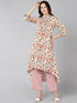 Women Cream Pink Floral Printed Kurta - Znxclothing