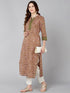 Women Brown White Floral Printed Kurta - Znxclothing