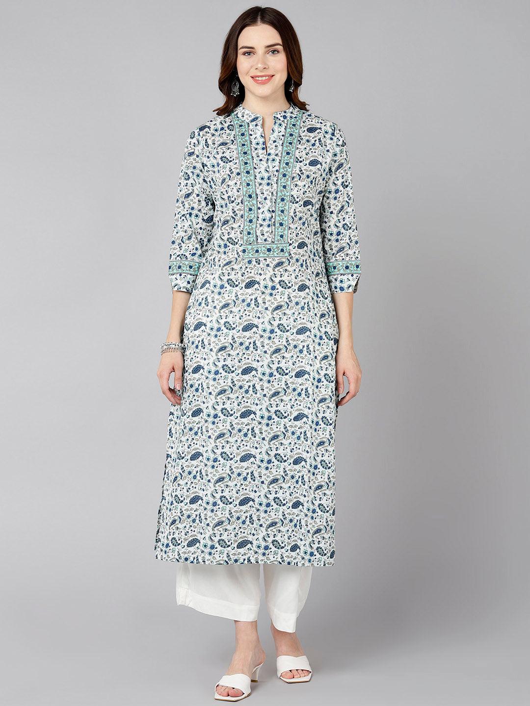 Women Floral Printer White Kurta - Znxclothing