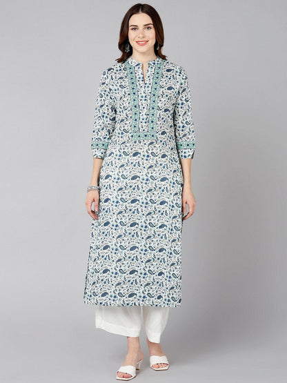 Women Floral Printer White Kurta - Znxclothing