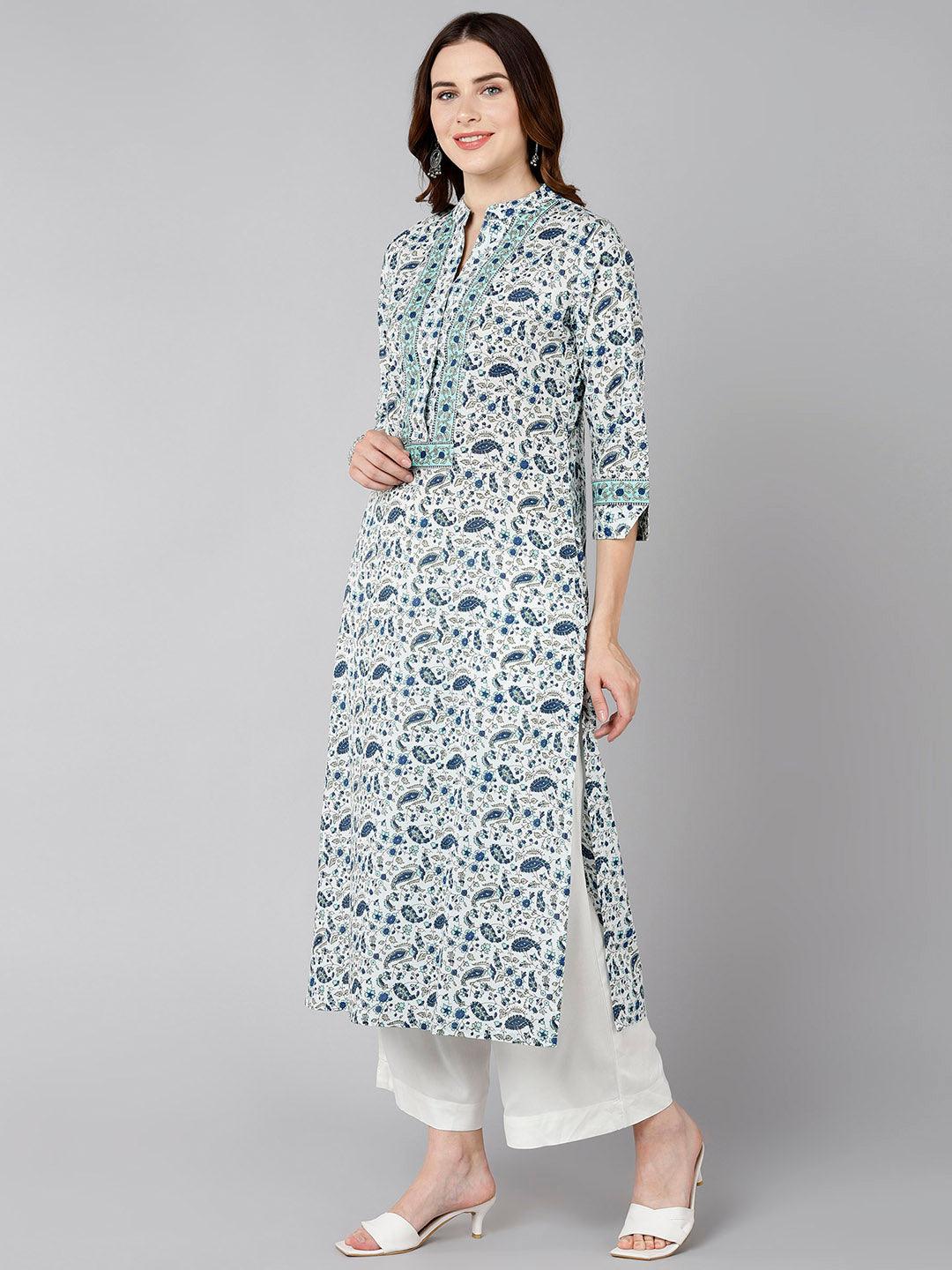 Women Floral Printer White Kurta - Znxclothing