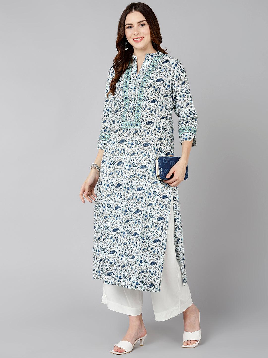 Women Floral Printer White Kurta - Znxclothing