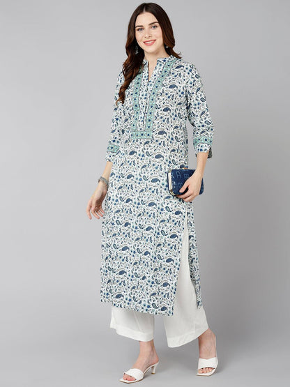 Women Floral Printer White Kurta - Znxclothing