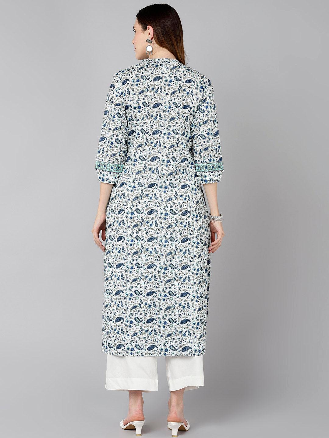 Women Floral Printer White Kurta - Znxclothing