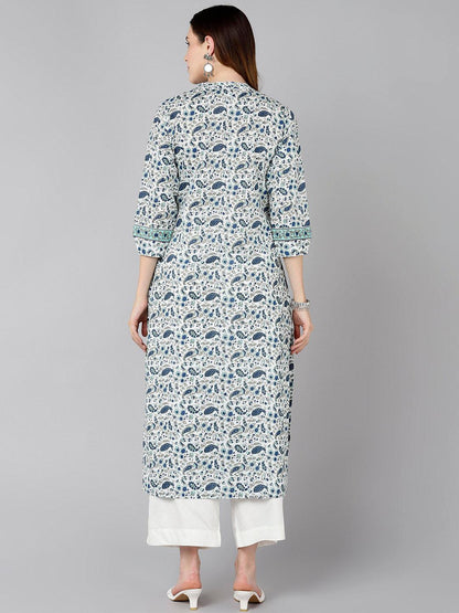 Women Floral Printer White Kurta - Znxclothing