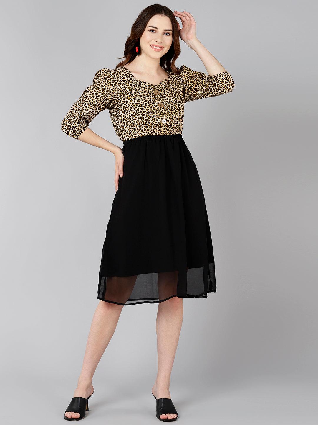 Brown Animal Printed Dress - Znxclothing