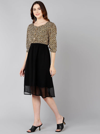 Brown Animal Printed Dress - Znxclothing