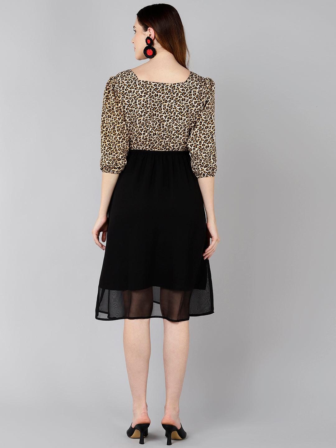 Brown Animal Printed Dress - Znxclothing