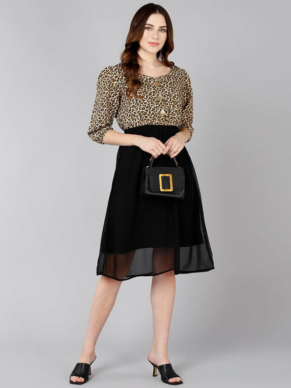 Brown Animal Printed Dress - Znxclothing