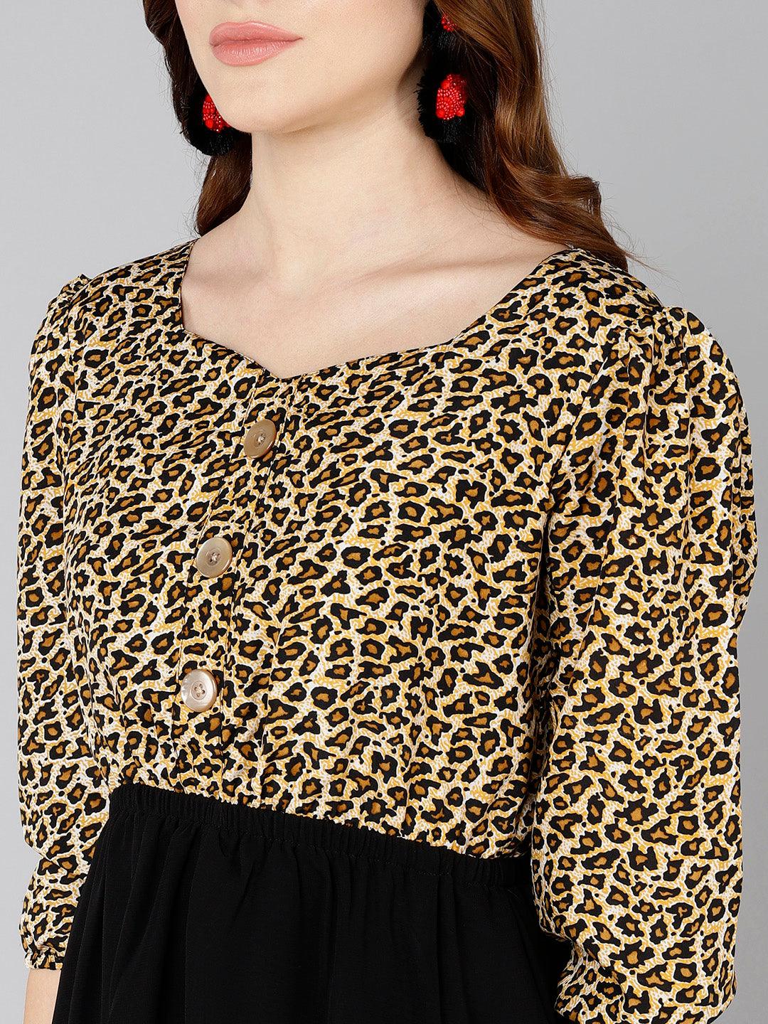 Brown Animal Printed Dress - Znxclothing