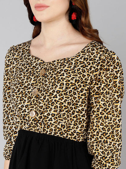 Brown Animal Printed Dress - Znxclothing