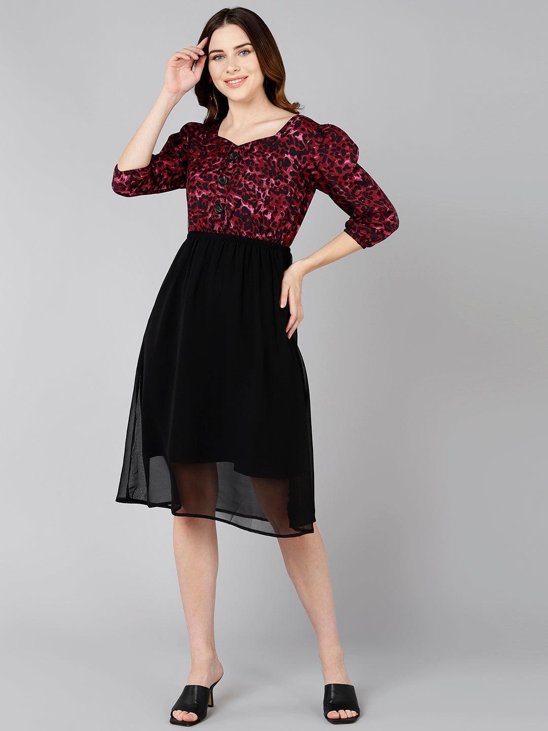 Burgundy Animal Printed Dress - Znxclothing