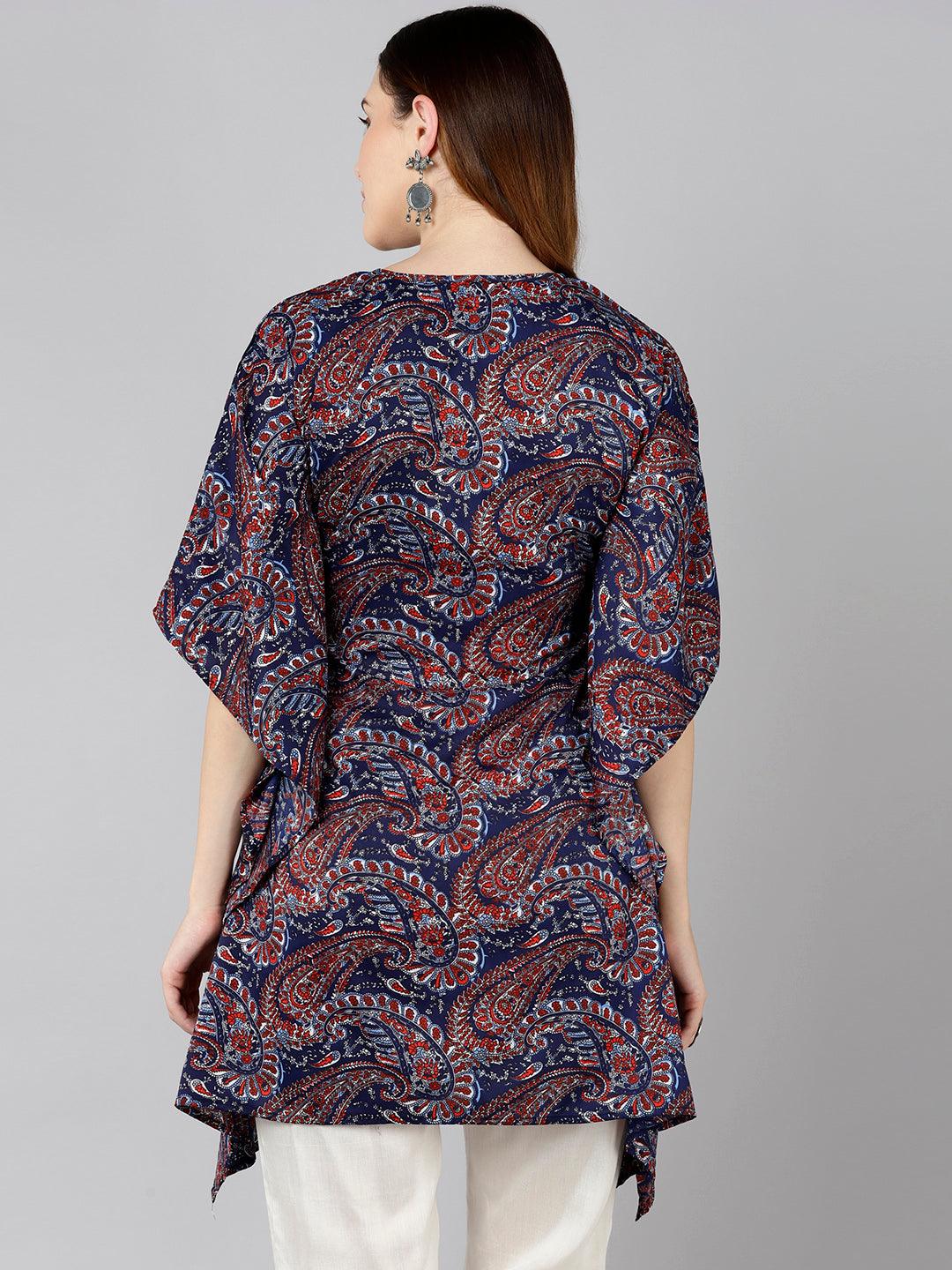 Blue &amp; Red Printed Kaftan Kurta - Znxclothing
