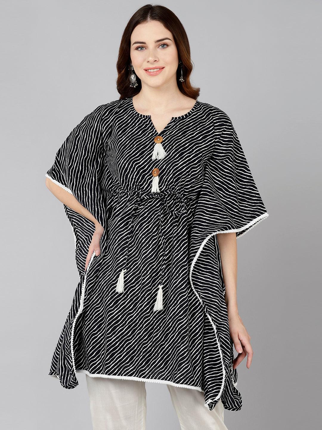Black Lehariya Printed Kaftan Kurta - Znxclothing