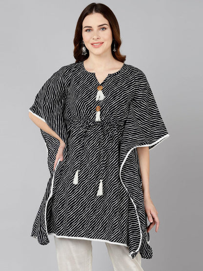 Black Lehariya Printed Kaftan Kurta - Znxclothing
