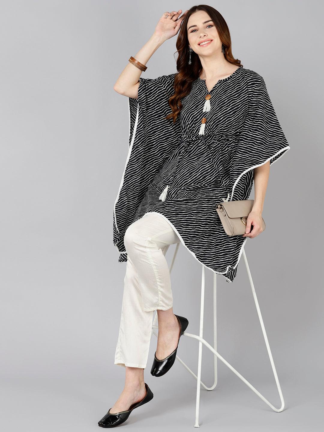 Black Lehariya Printed Kaftan Kurta - Znxclothing