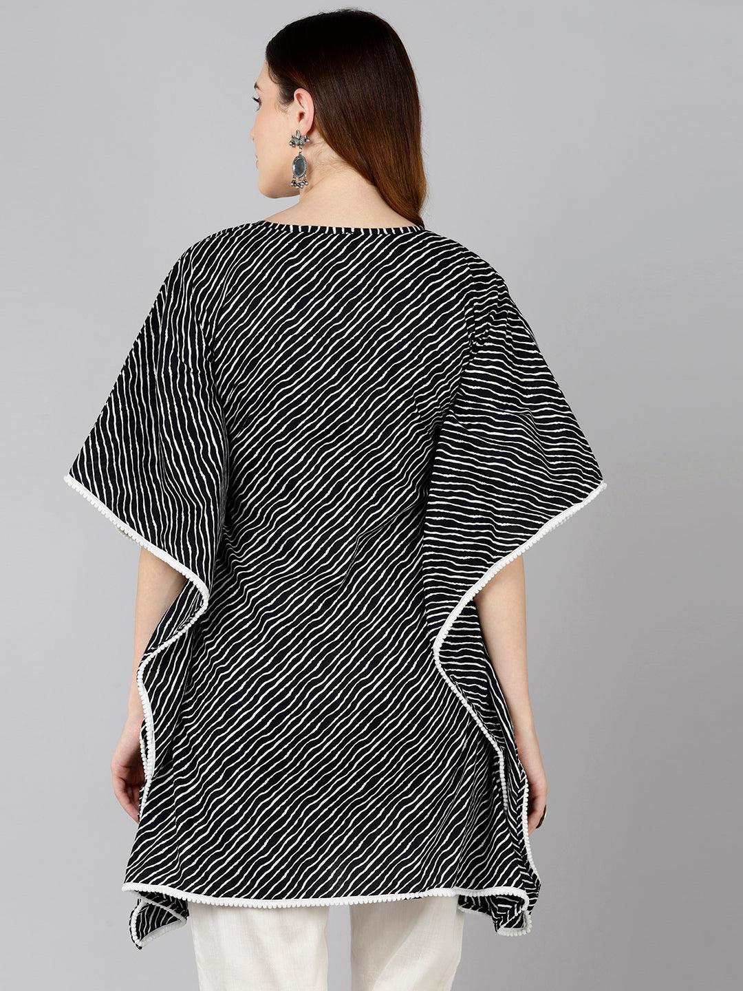 Black Lehariya Printed Kaftan Kurta - Znxclothing