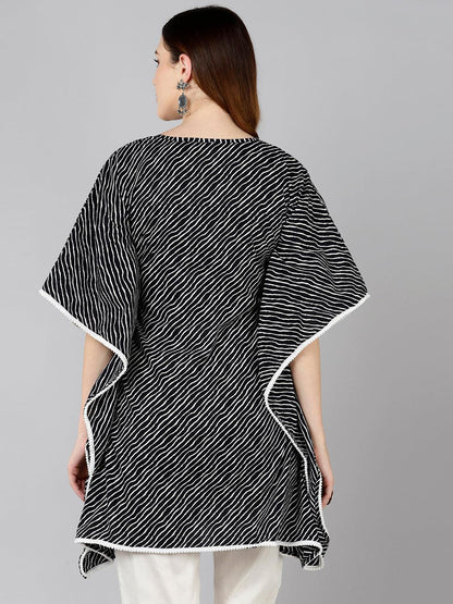 Black Lehariya Printed Kaftan Kurta - Znxclothing