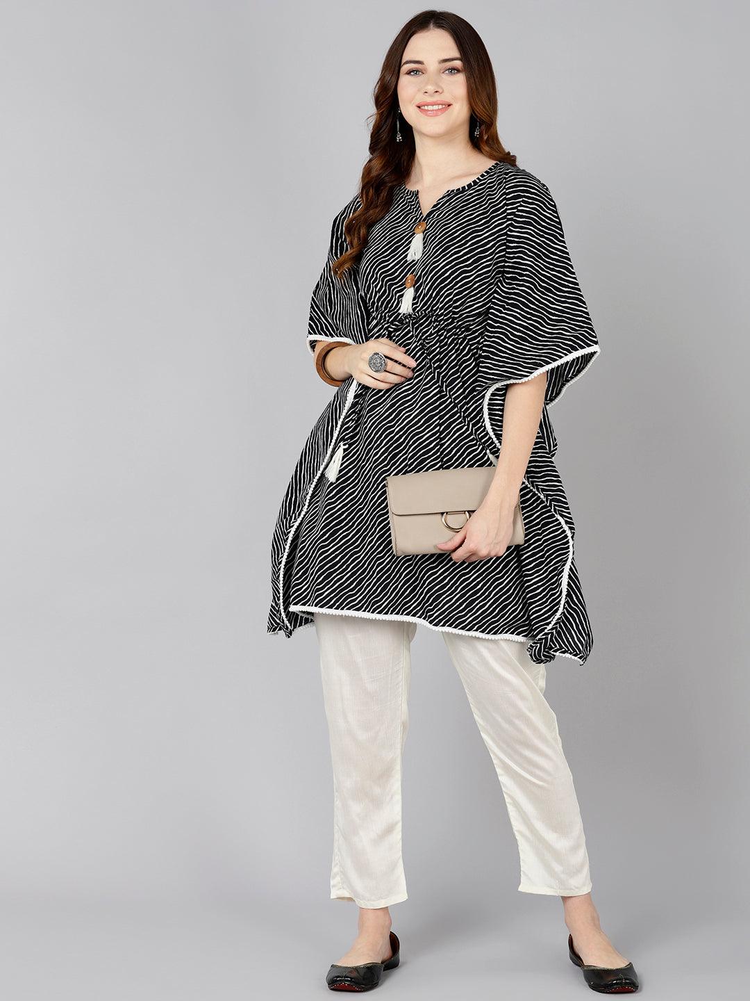 Black Lehariya Printed Kaftan Kurta - Znxclothing