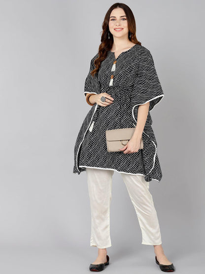 Black Lehariya Printed Kaftan Kurta - Znxclothing