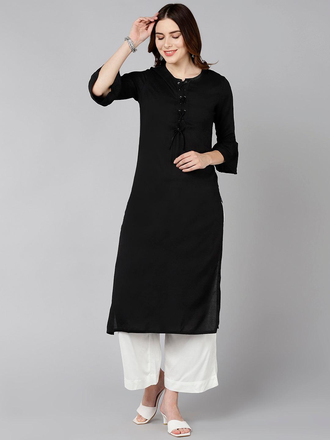 Solid Black Straight Kurta - Znxclothing
