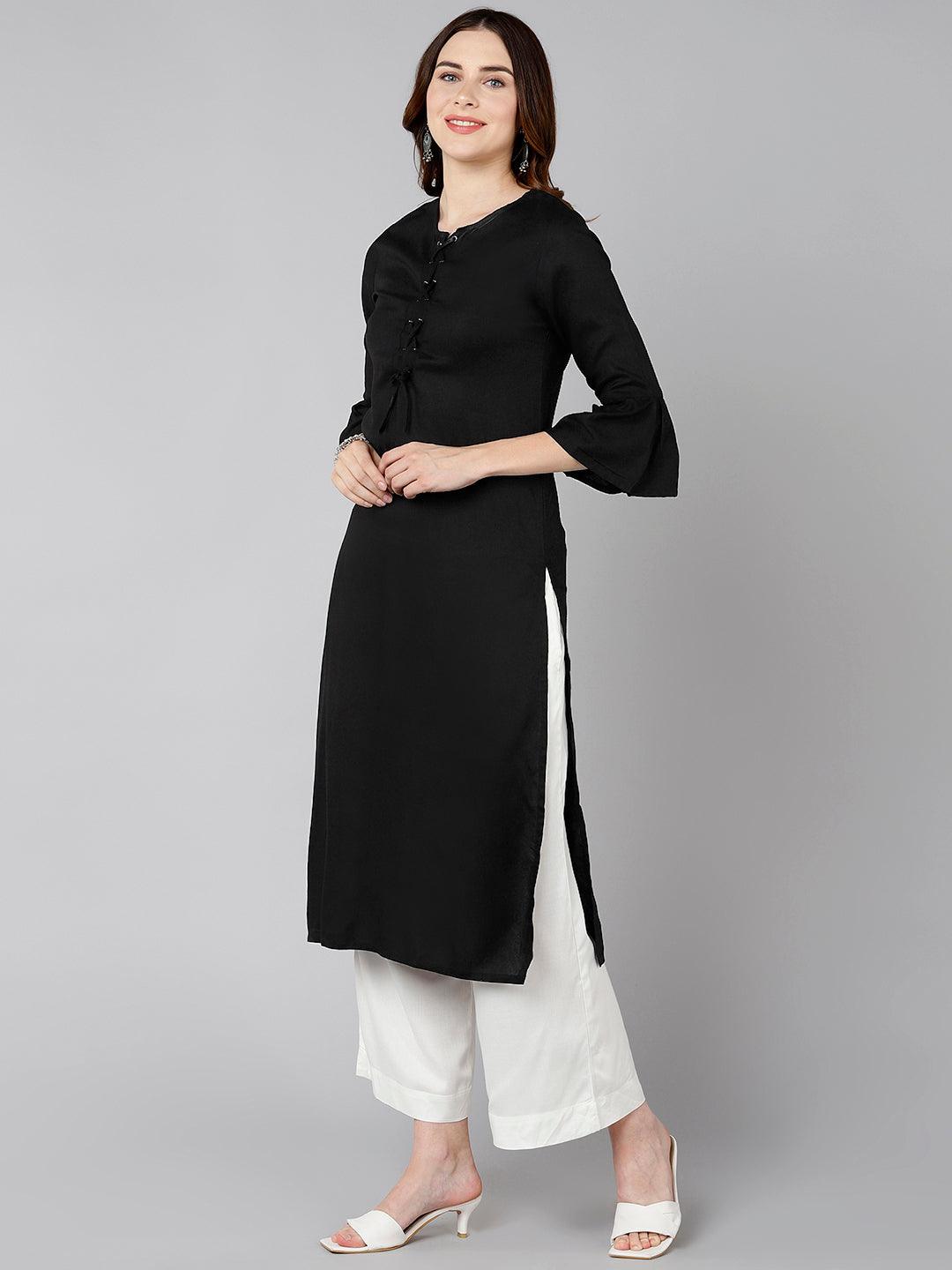 Solid Black Straight Kurta - Znxclothing