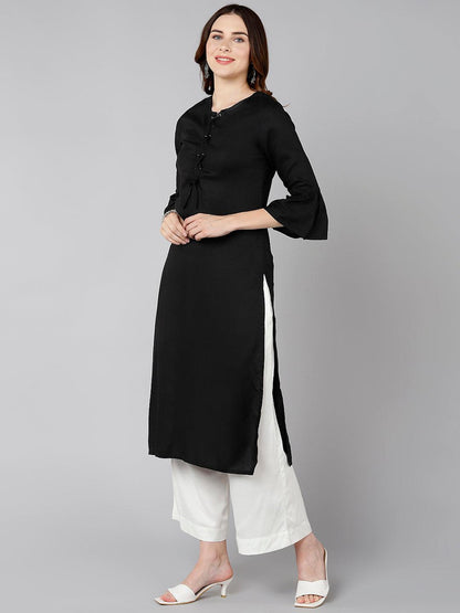 Solid Black Straight Kurta - Znxclothing