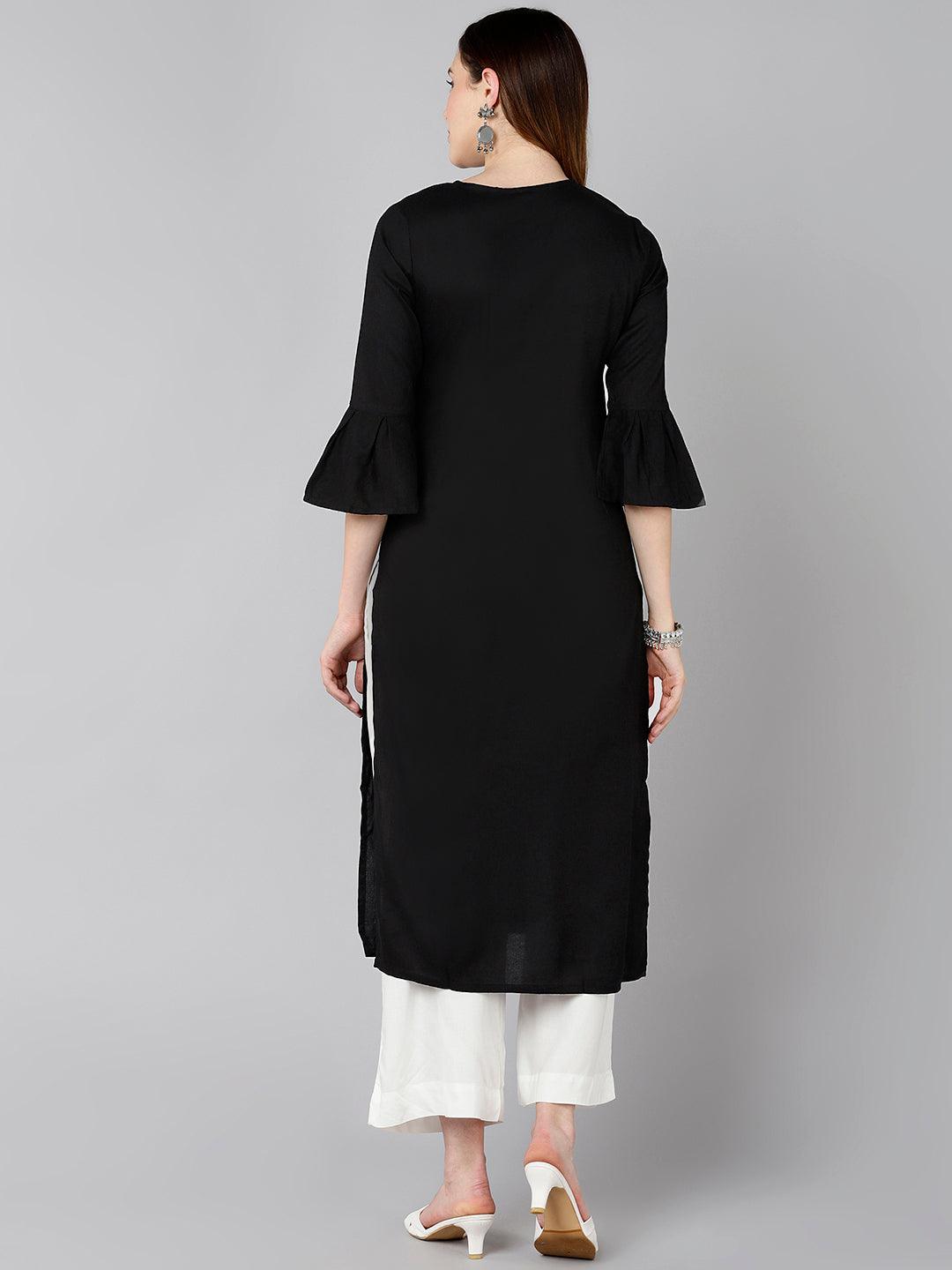 Solid Black Straight Kurta - Znxclothing
