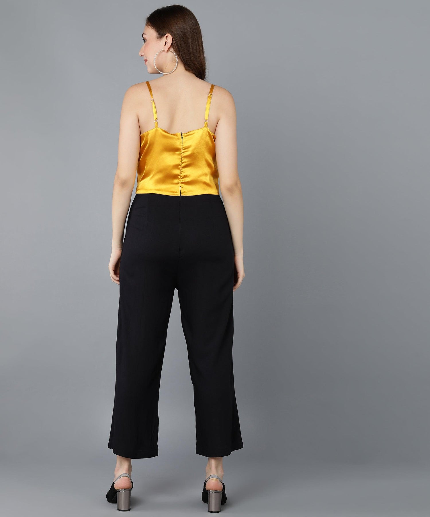 Yellow Satin &amp; Black Jumpsuit - Znxclothing