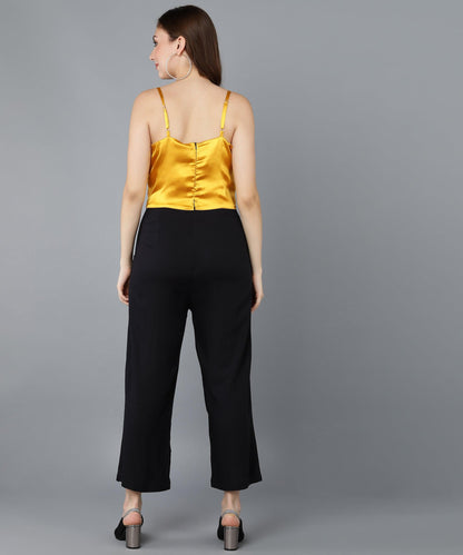 Yellow Satin &amp; Black Jumpsuit - Znxclothing