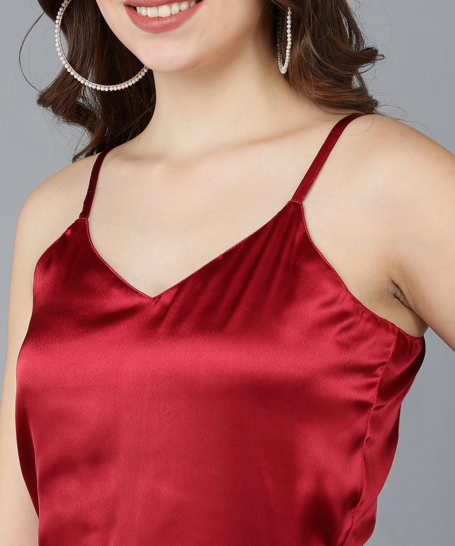 Maroon Satin &amp; Black Jumpsuit - Znxclothing
