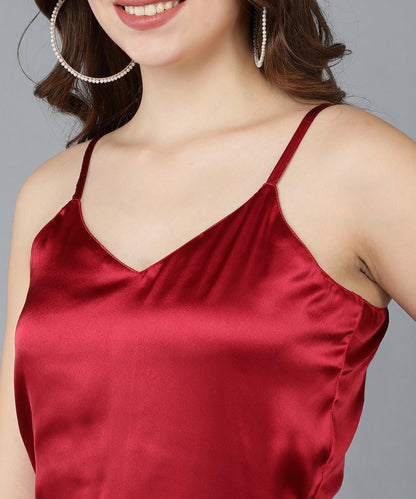 Maroon Satin &amp; Black Jumpsuit - Znxclothing