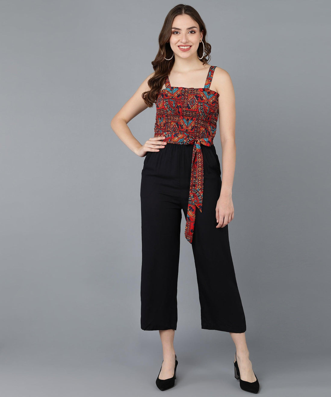 Rust Red Smoking &amp; Solid Black Jumpsuit - Znxclothing