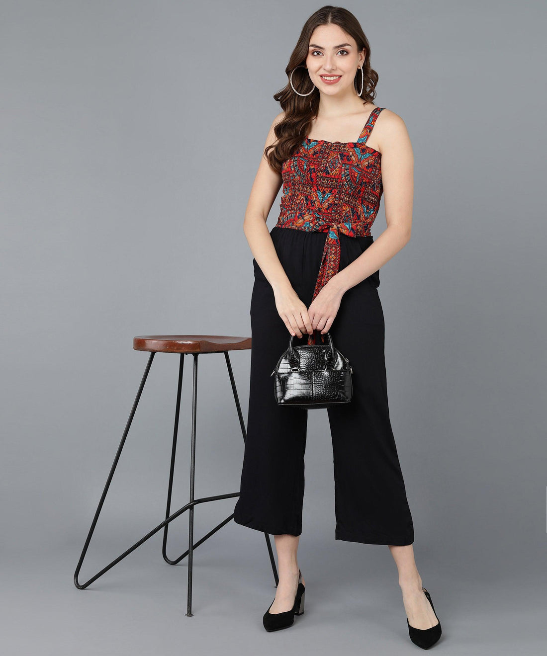 Rust Red Smoking &amp; Solid Black Jumpsuit - Znxclothing