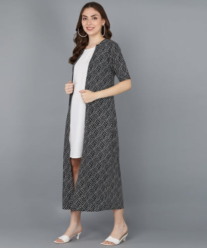 Black Leheriya Printed Jacket With Solid White Dress - Znxclothing