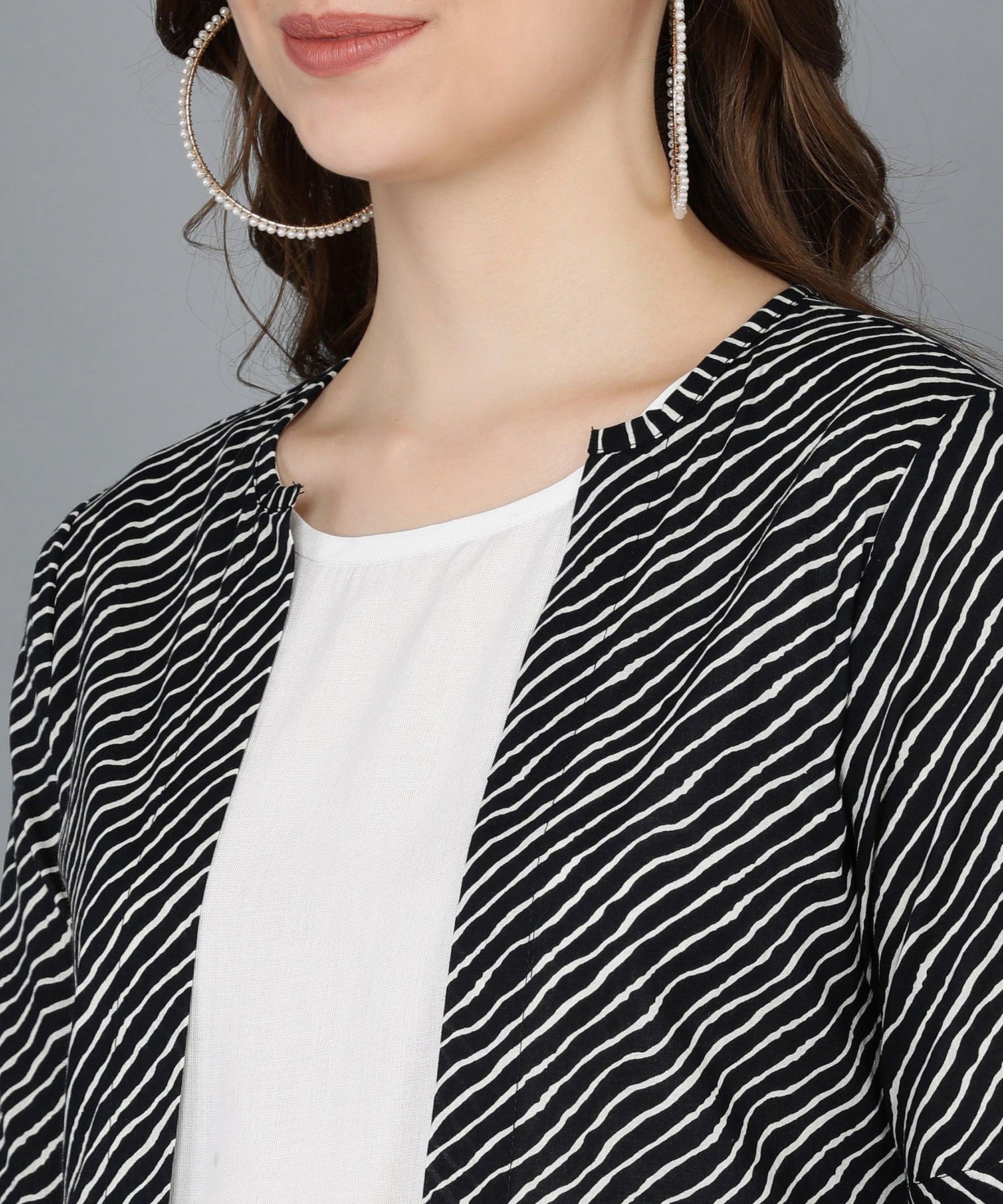 Black Leheriya Printed Jacket With Solid White Dress - Znxclothing