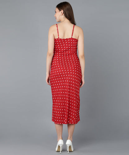 White Polka Dot Cowl Neck Red Sheath Dress - Znxclothing