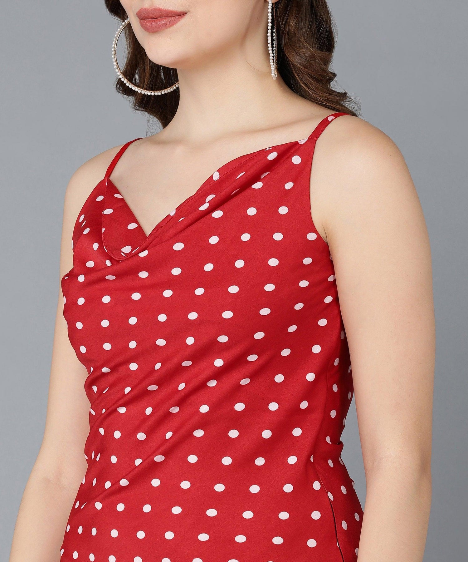 White Polka Dot Cowl Neck Red Sheath Dress - Znxclothing