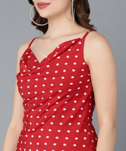 White Polka Dot Cowl Neck Red Sheath Dress - Znxclothing