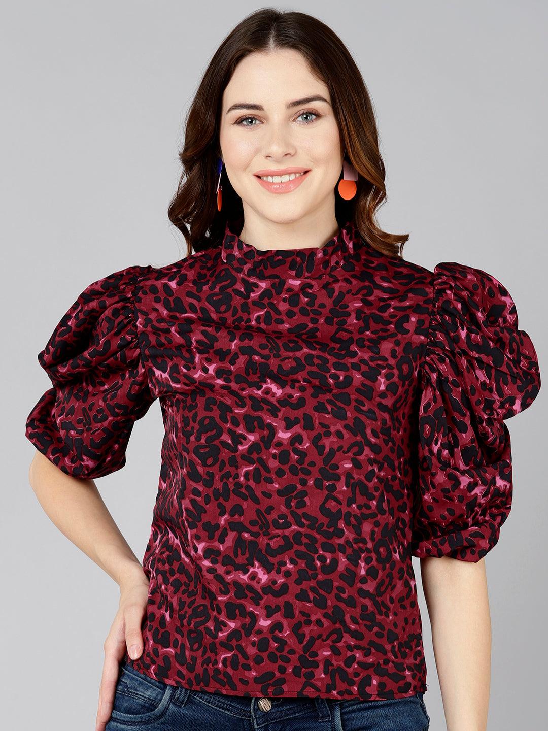 Burgundy Animal Printed Top - Znxclothing