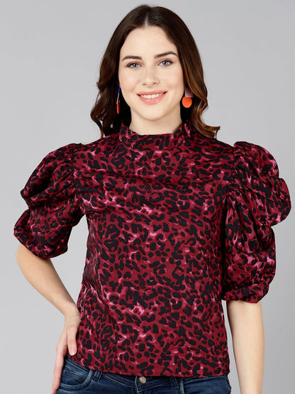 Burgundy Animal Printed Top - Znxclothing