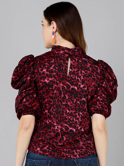 Burgundy Animal Printed Top - Znxclothing