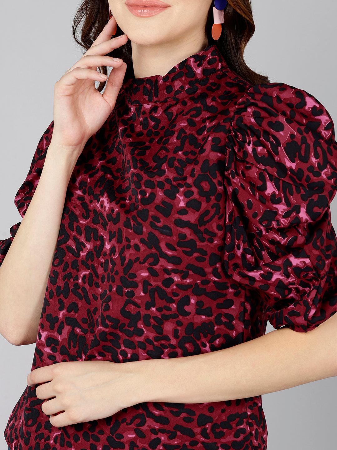Burgundy Animal Printed Top - Znxclothing