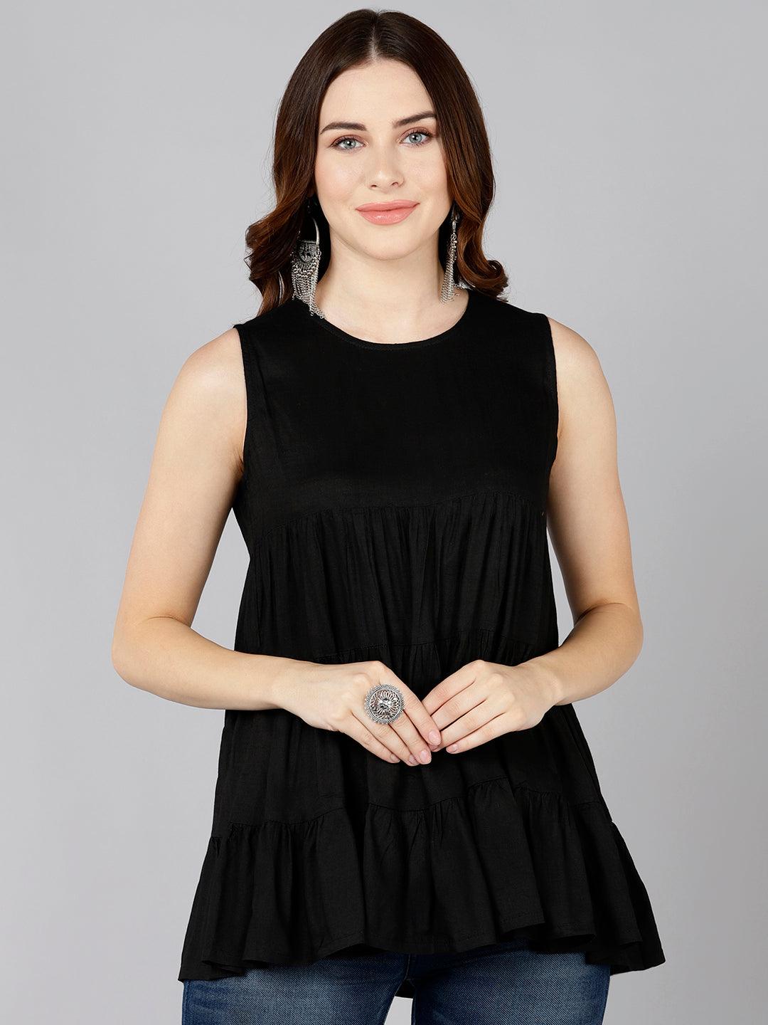 Solid Black Tiered Top - Znxclothing