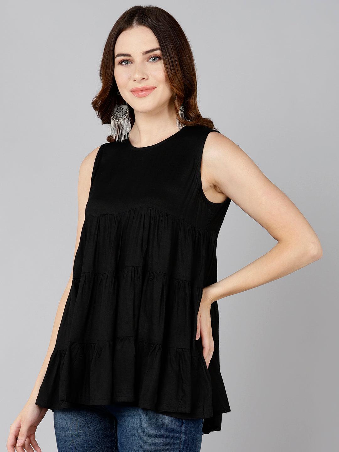 Solid Black Tiered Top - Znxclothing