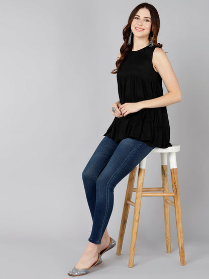 Solid Black Tiered Top - Znxclothing