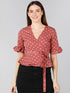 White Polka Dot  Printed Pink Wrap Top - Znxclothing